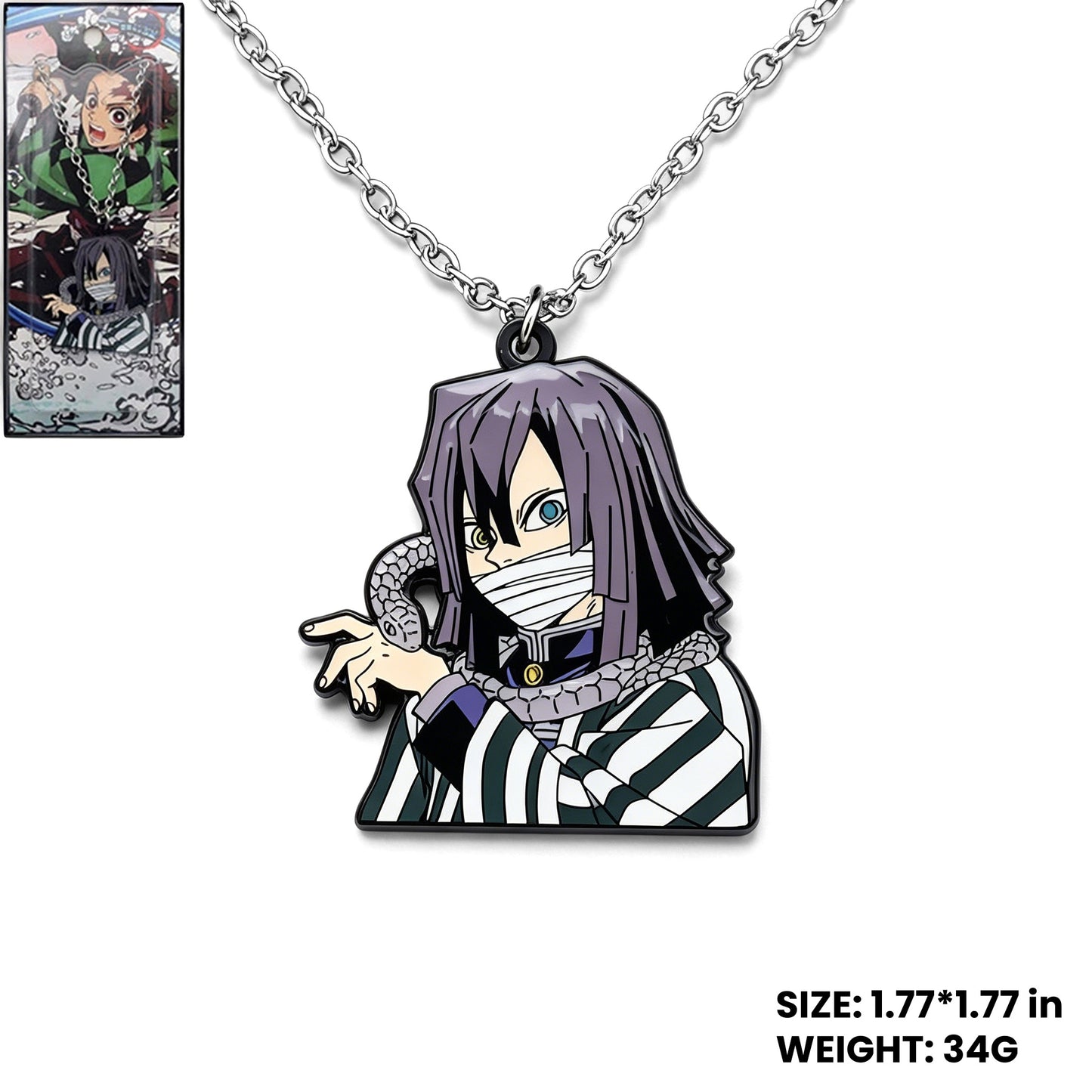Demon Slayer Kamado Tanjiro Rotatable Keychain & Necklace, Anime Metal Pendant Jewelry Set