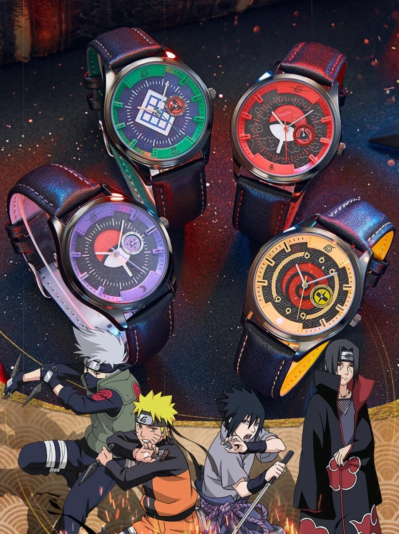 Sasuke/Kakashi/Itachi Reloj de cuarzo multiusos para hombres y mujeres, resistente al agua hasta 30 m, esfera negra de 40 mm