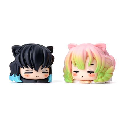 Demon Slayer Nezuko Tanjiro Cat Ear Chibi figurer, 6 stk Anime Sovende Figursæt