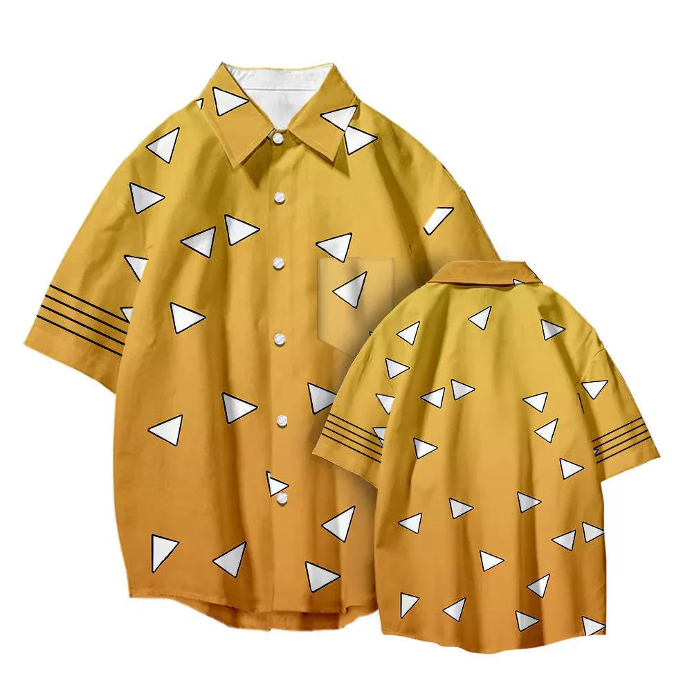 Tanjirou/Nezuko-Hemd Sommer neues lockeres Hemd COS-bedrucktes Hemd Jugend-Freizeittrend-All-Matching-Hemd