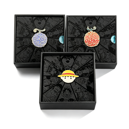 One Piece Luffy Ace Wanted Poster Keychain & Devil Fruit Pin Gift Set, Anime Metal Dog Tag Keychain with Brooch