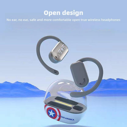 Marvel Iron Man Captain America Open-Ear Wireless Earbuds, Avengers Bluetooth 5.3 Air Conduction Headphones