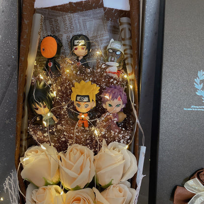 Uzumaki/Sasuke käsintehty ruususaippua LED-kimppu romanttiselle