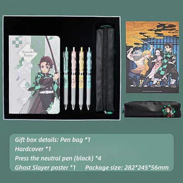 Demon Slayer Tanjiro Nezuko Stationery Gift Set, Anime Hardcover Notebook Gel Pen Pencil Case School Supplies Box