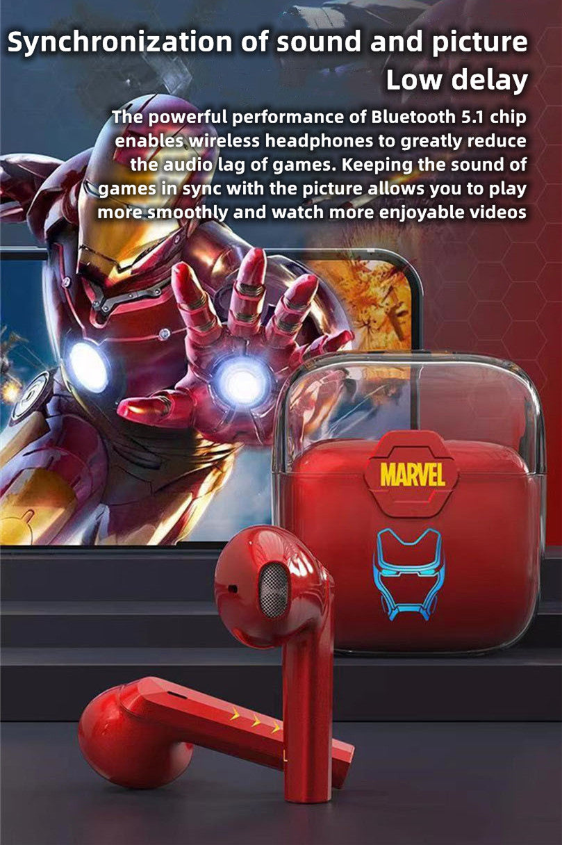 Marvel Iron Man Black Panther kabellose Ohrhörer, Marvel TWS Bluetooth 5.1 Kopfhörer mit LED-Licht