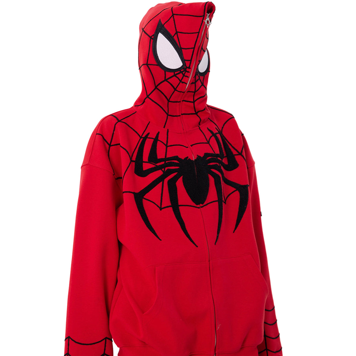 Marvel Spider‑Man Full Zip Hoodie, Spider Web Chenille Embroidery Hooded Sweatshirt With Mask Eyes Design, Oversized Casual Streetwear Jacket For Men Women, Multi‑Color Options, Loose Fit Long Sleeve Cosplay Daily Hooded Coat