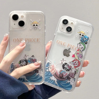 Luffy/Zoro/Ace iPhone Liquid Quicksand pouzdro pro zamezení kolize