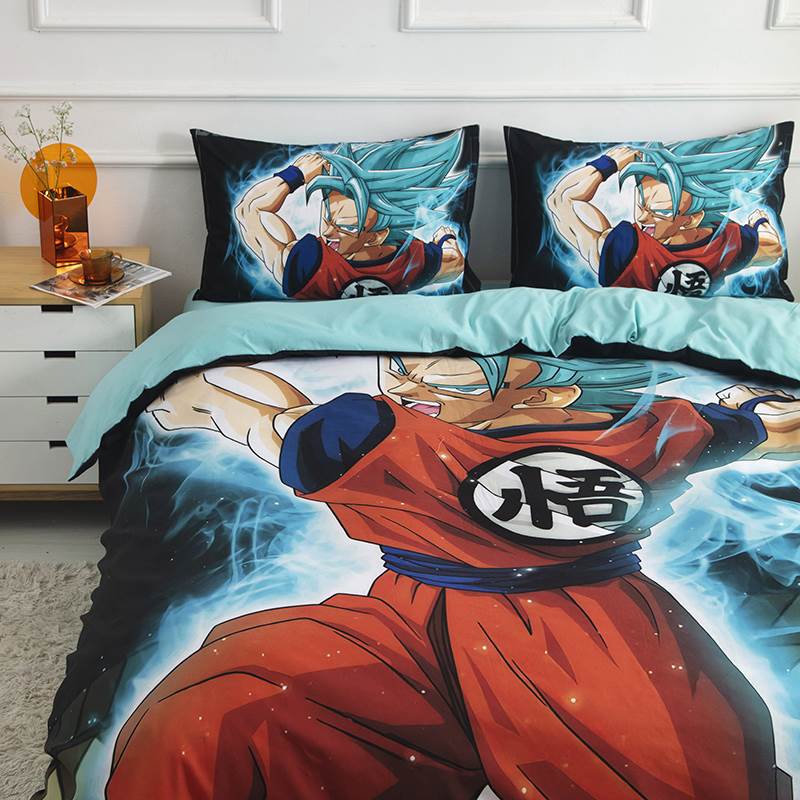 Ensemble de literie trois pièces en pur coton, imprimé de rôle Son Goku, beau dessin animé
