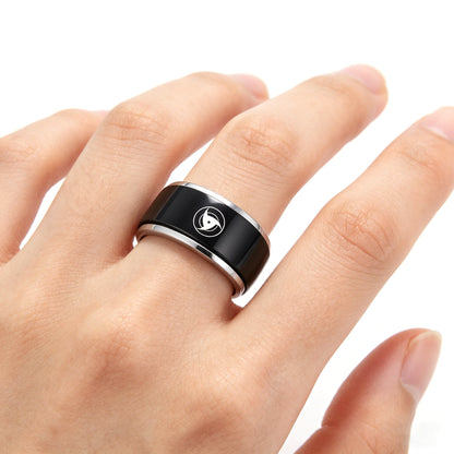 Anillo giratorio Naruto Sasuke Mangekyo Sharingan, anillo giratorio de acero de titanio de anime