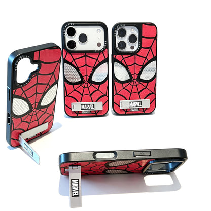Marvel Spider-Man Web Face Print Phone Case With Built-in Metal Kickstand Slim Shockproof Soft Bumper Precise Cutout Anti-Scratch Protective Cover For iPhone Series