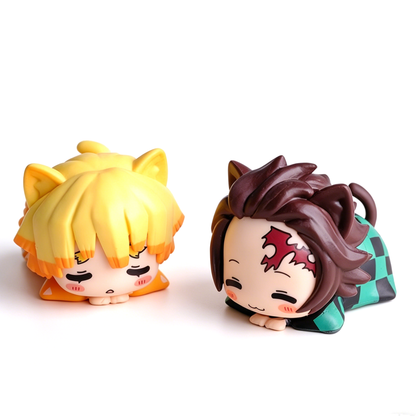 Demon Slayer Nezuko Tanjiro Cat Ear Chibi figurer, 6 stk Anime Sovende Figursæt